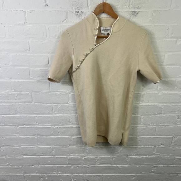 Elizabeth Mckay Women's Side Button Sweater Short Sleeve Cream Size Small - Picture 1 of 4
